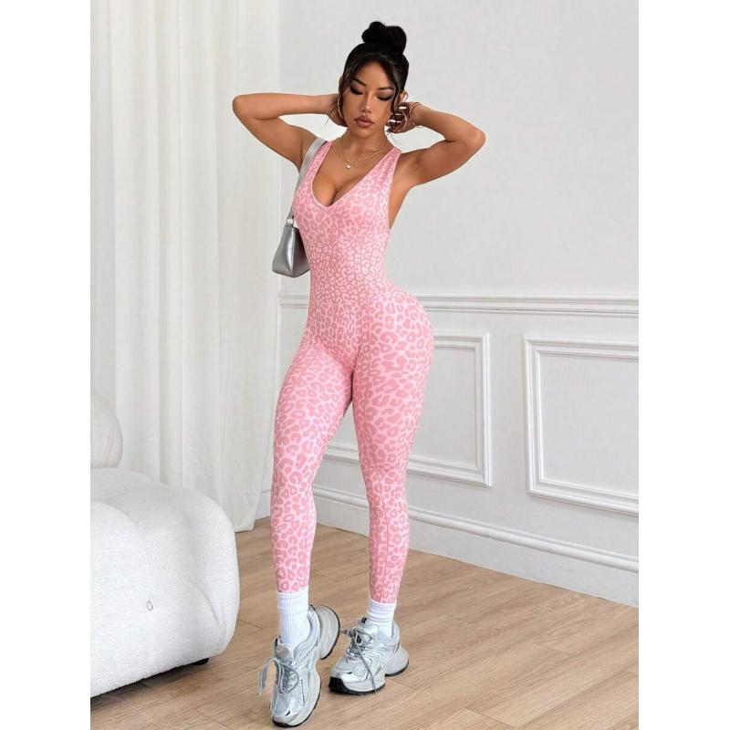 Women's Leopard Yoga Jumpsuit  Sexy Cropped Romper for Pilates  Gym