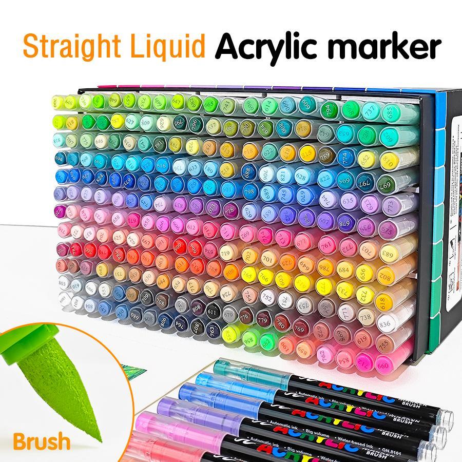 Acrylic Marker Pen Set, 1 Set Waterproof Soft Brush Markers Set, Flexible Tip Marker Pen for Glass Stone Wood Plastic Paper #TOP PICKS