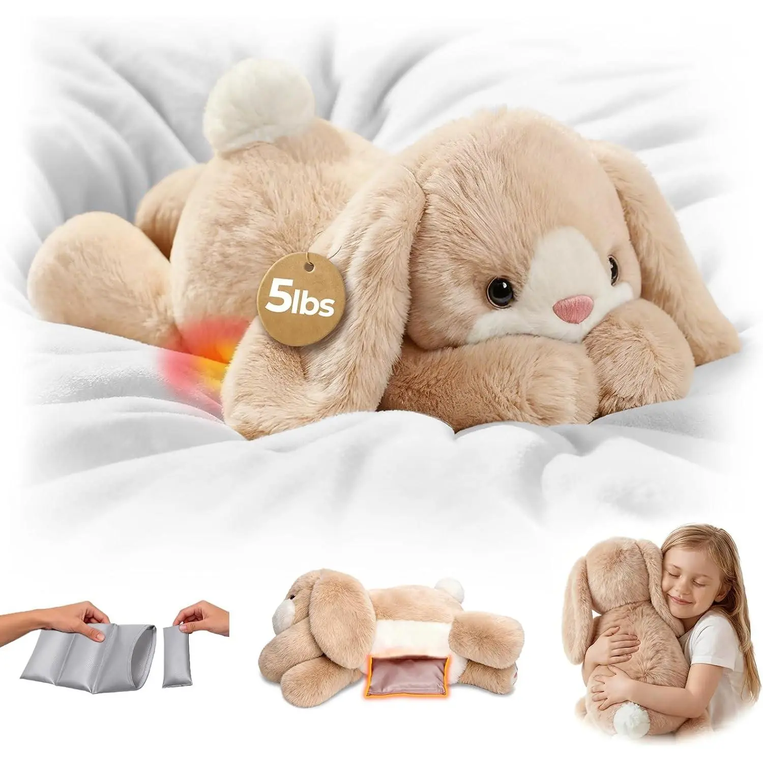 Cream White 23" Heatable Weighted Bunny Plush - 2-5 lbs, Microwavable Coolable, Adjustable Removable Inner Pad, Realistic Hug Comfort, Easter Gift for Adults (Furniture & Indoor Furniture Complement)