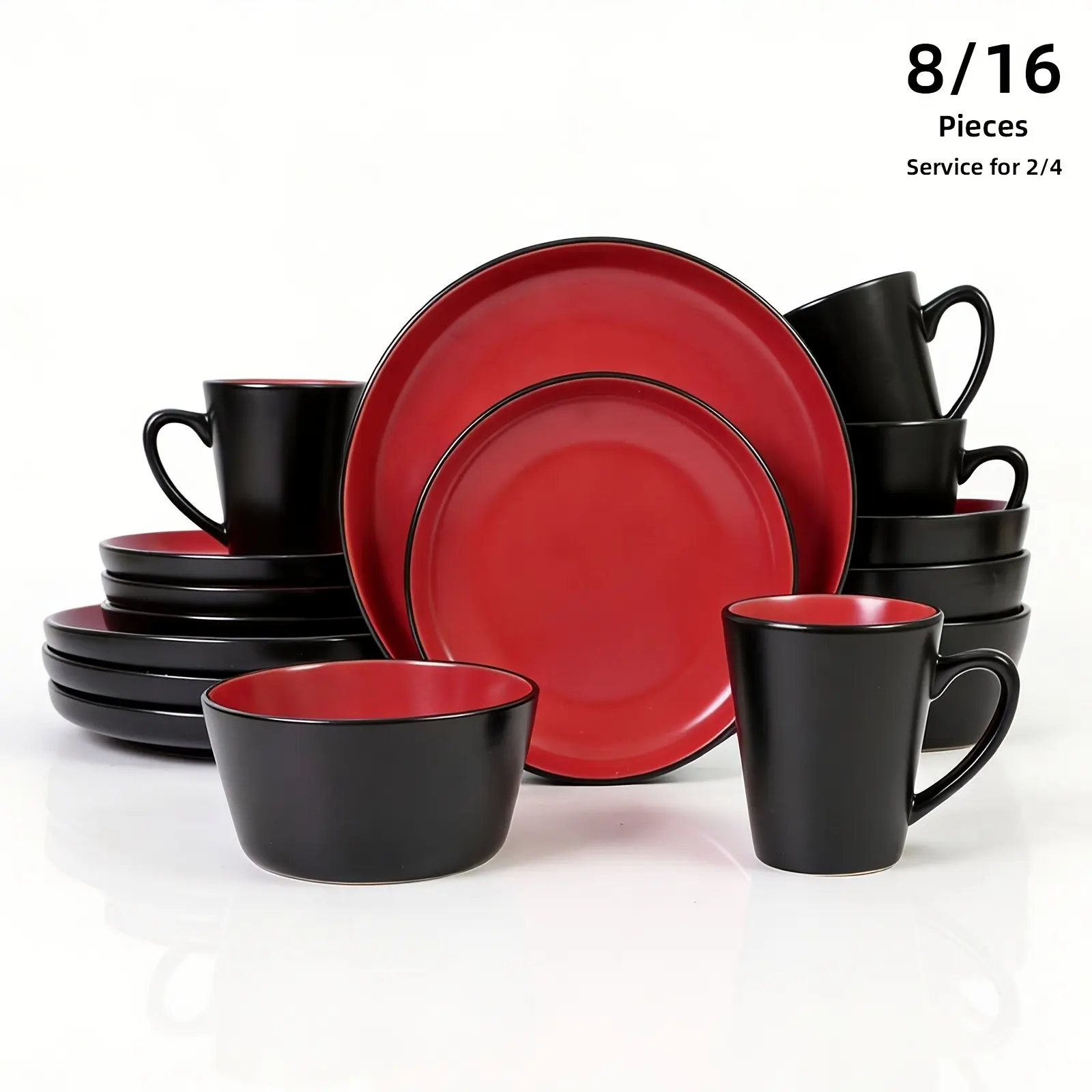 8pcs/16pcs Handmade Stoneware Dinnerware Set Suitable for 2/4 Person, Two-Tone Modern Plates & Bowls, Dishwasher Safe Chip & Crack Resistant Tableware, Square Plates for Holiday Table Settings, Plates for Everyday Dining