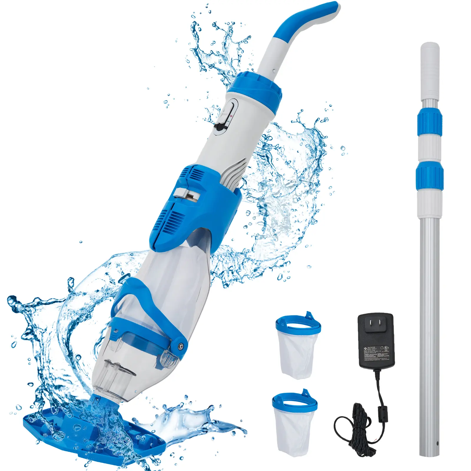 【Garvee】 Wireless Handheld Pool Suction Cleaner – Telescopic Pole, Powerful Rechargeable Suction, 18V 2.0Ah Battery, Dual Filter Bags, 60 Min Runtime, Ideal for Pools, Spas & Ponds