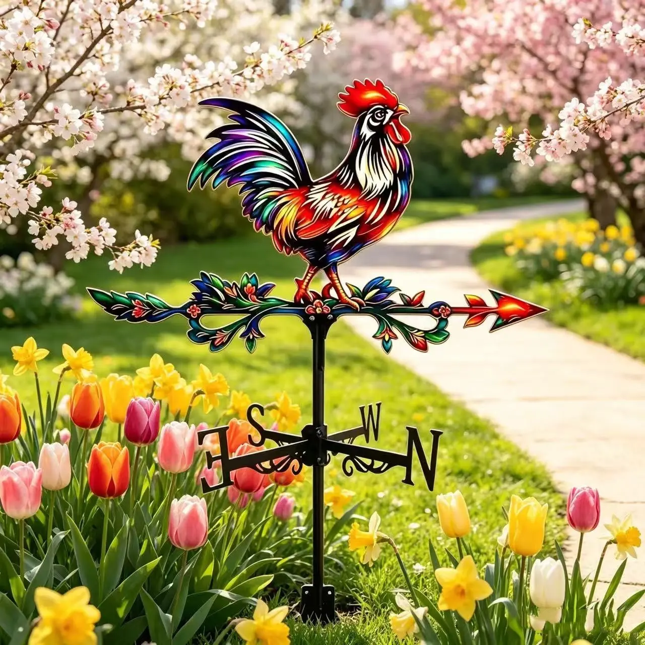 Cast Iron Wind Vane with Rooster Decoration, Garden Roof Ornament, Yard Courtyard Decor, Outdoor Home Accessories, Rustic Style