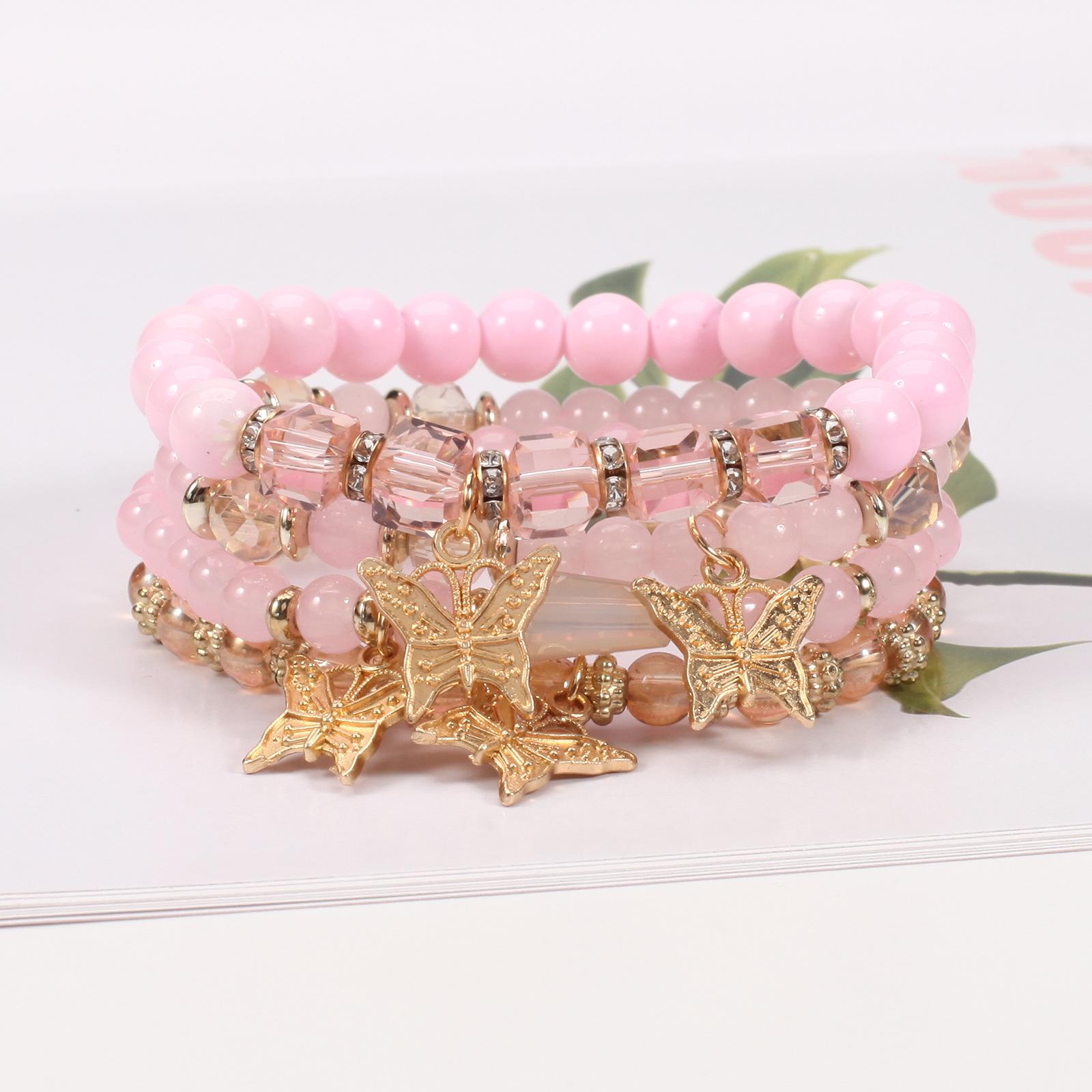 Bohemian Multi-Layer Butterfly Hoisting Bracelet Handmade Beaded 4 Pieces Set Artificial Crystal Glass Diamond Bracelet Daily Wear Unisex Fashion Jewelry Bohemian Multi-Layer Butterfly Hoisting Bracelet Handmade Beaded 4 Pieces Set Artificial Crystal Glass Diamond Bracelet Daily Wear Unisex Fashion Jewelry