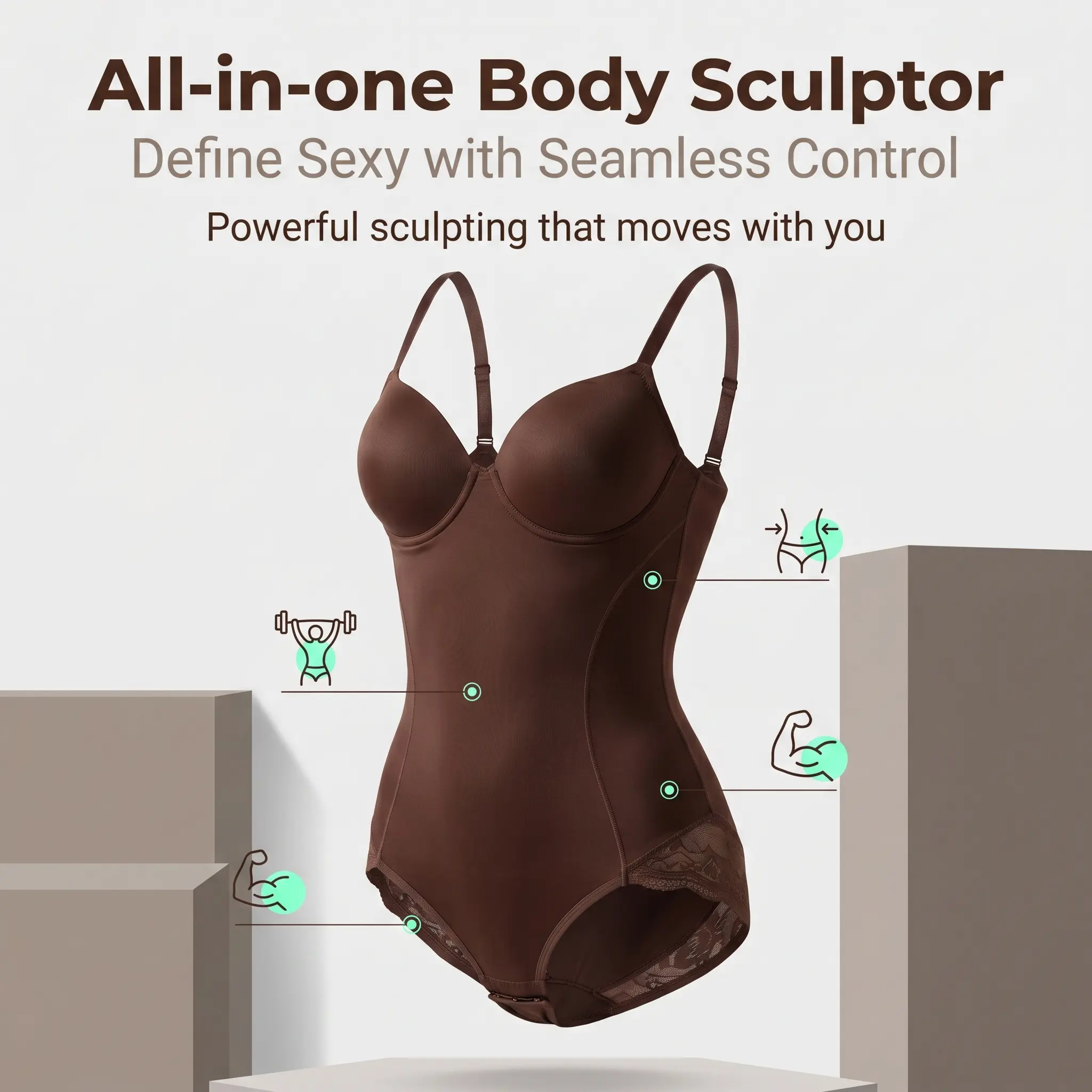 Second Skin Feel Light Slimming Bodysuit Smooth Seamless Mild Waist Shaper Thin Strap Built Bust Support Invisible Everyday Under Outfit Light Compression Body Contour Shapewear