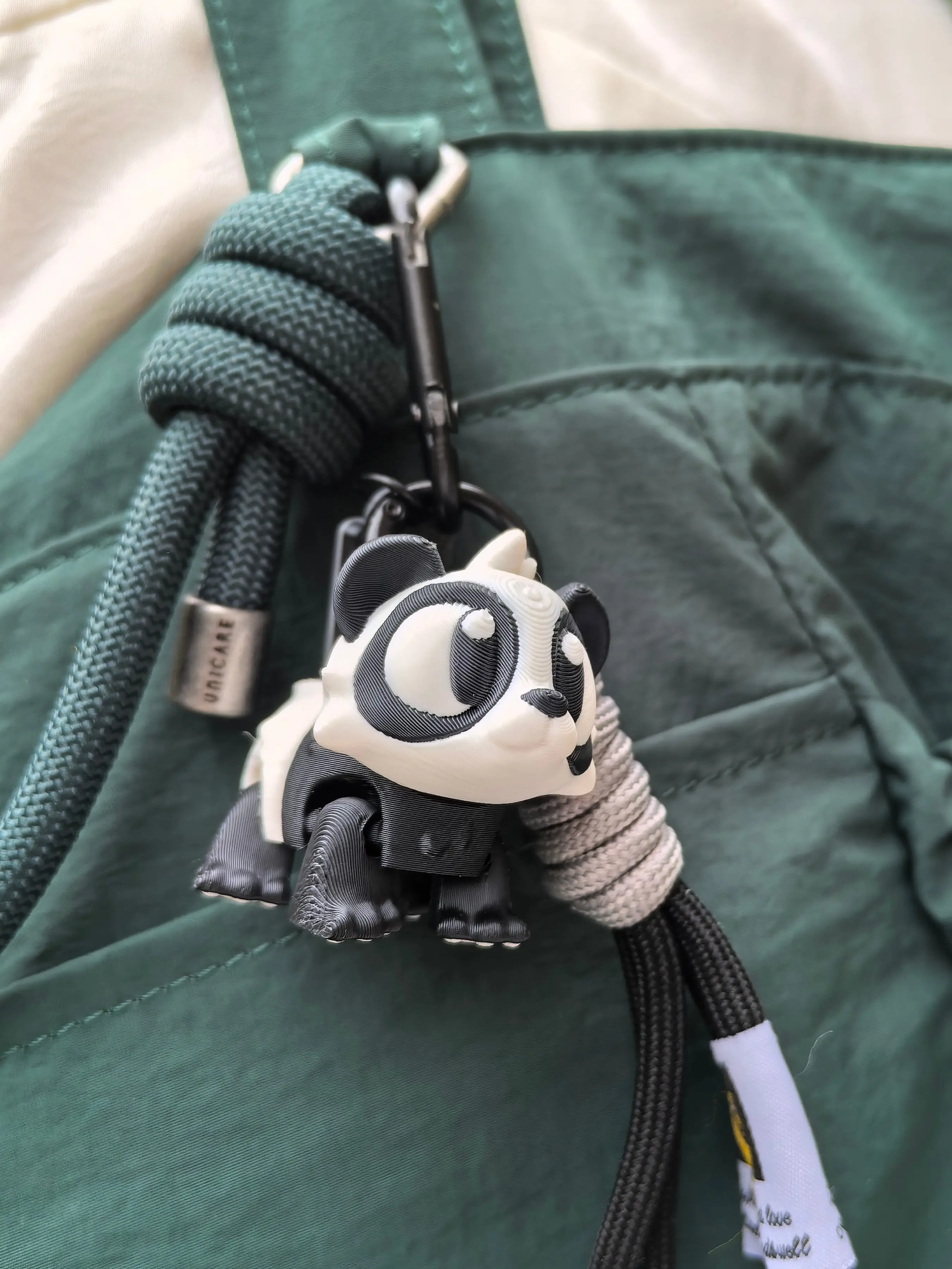 Animal Element Small Panda Keychain, Multi-Joint Adjustable, Backpack Charm, Nylon Strap, Ideal Gift for Women