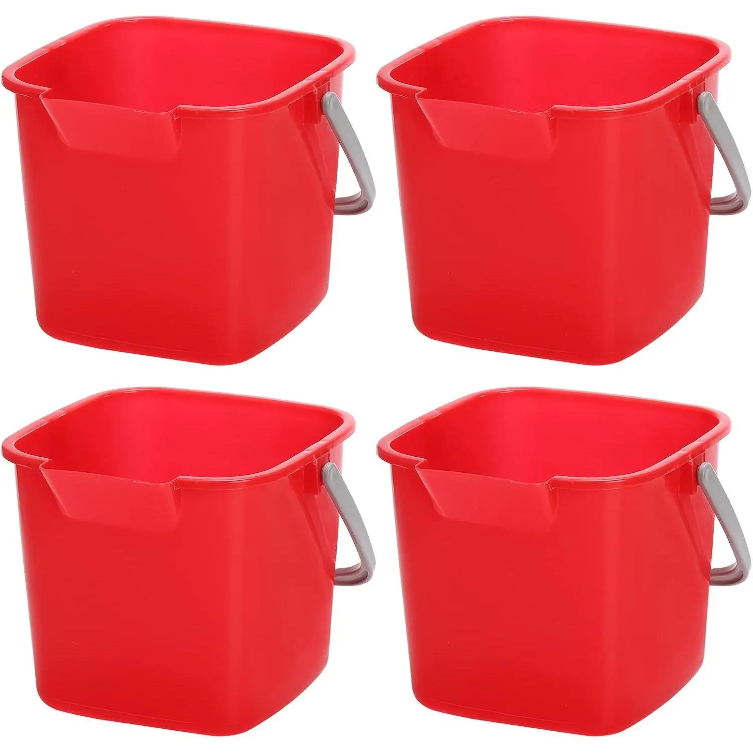 4 Pack 3 Quart Sanitizing Buckets, Small Square Cleaning Detergent Pail with Spout and Handle for Home, Office, School & Commercial Use