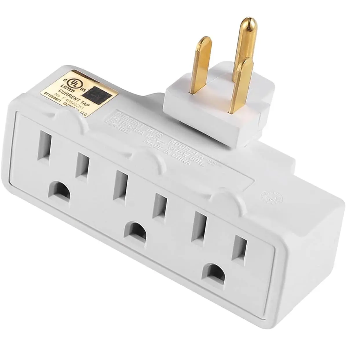 UL Listed 3 Outlet Wall Adapter,  3-Prong Grounded 180  Swivel Wall Plug Adapter Adjustable 3 Way Outlet Extender Tap (1 Pack, White)