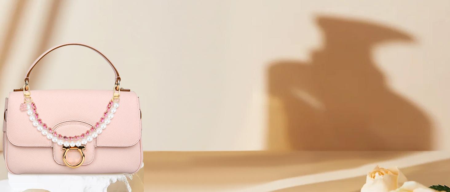 2-Piece Bag Extension Chain, Floral White Bag Strap Extension Chain, Pearl Bag Strap Replacement, Crossbody Bag/Handbag Accessory, Women's Bag Charm