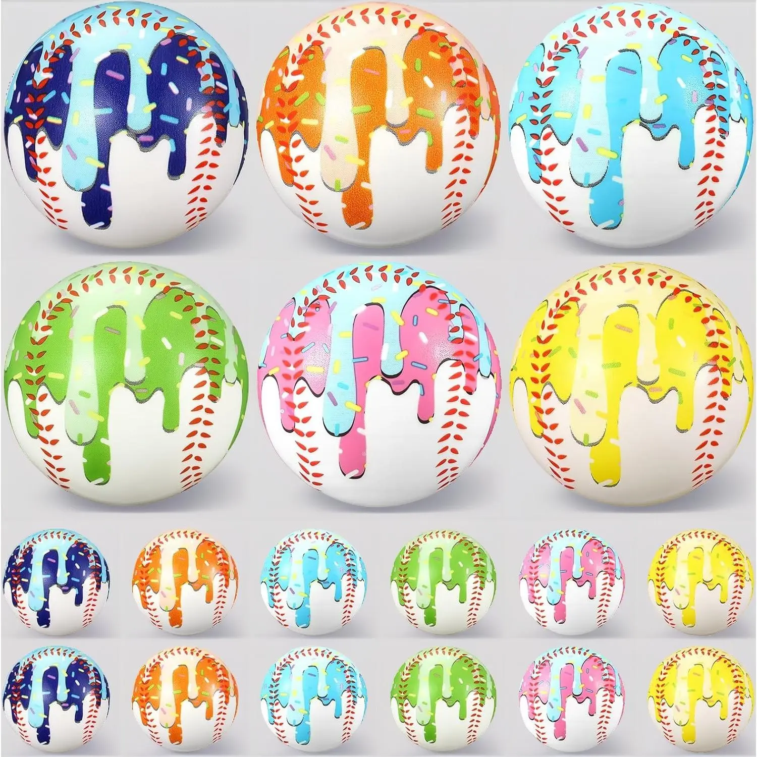 12 Pcs PU Soft Foam Baseball Stress Balls with Ice Cream Drip Design, 2.36 in, Unisex DIY Painting Supplies for Sports Party Decorations & Stress Relief Gifts (Toys & Hobbies)