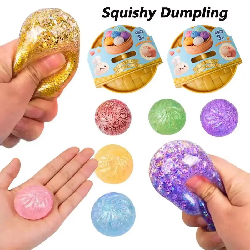Dumpling Squishies Mystery Box, Glitter Bun Baozi, Colorful Food-Shaped Sensory Fidget Anti-Stress Squeeze Balls (Toys & Hobbies, Classic & Novelty Stress Relief Toys), Fidget Toys, Sensory Issues