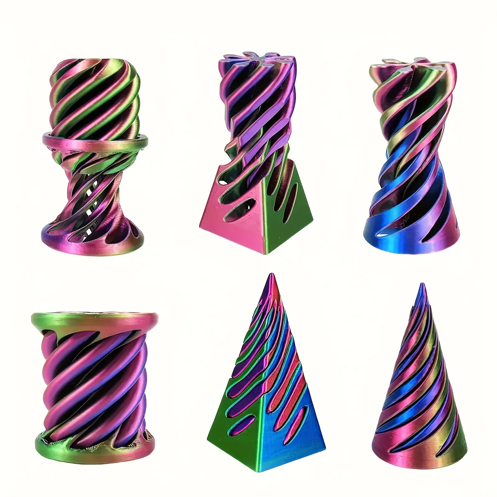Set of Three Impossible Spiral Pyramid Fidget Spinners, Flexible Stress-Relief Sensory Toy, Stress Relief Fidgeting, Stress Relieving Accessory, Rotating Desktop Decor, Stress Relief Tools, Ideal Gift for Kids and Teens