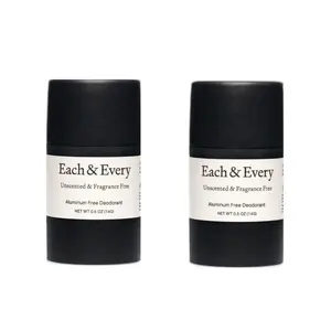 All Natural Deodorant for Women & Men - Sensitive Skin, Vegan, Baking Soda & Aluminum-Free Deodorant - Clean Long Lasting Odor Control - Fragrance Free 0.5oz 2pk