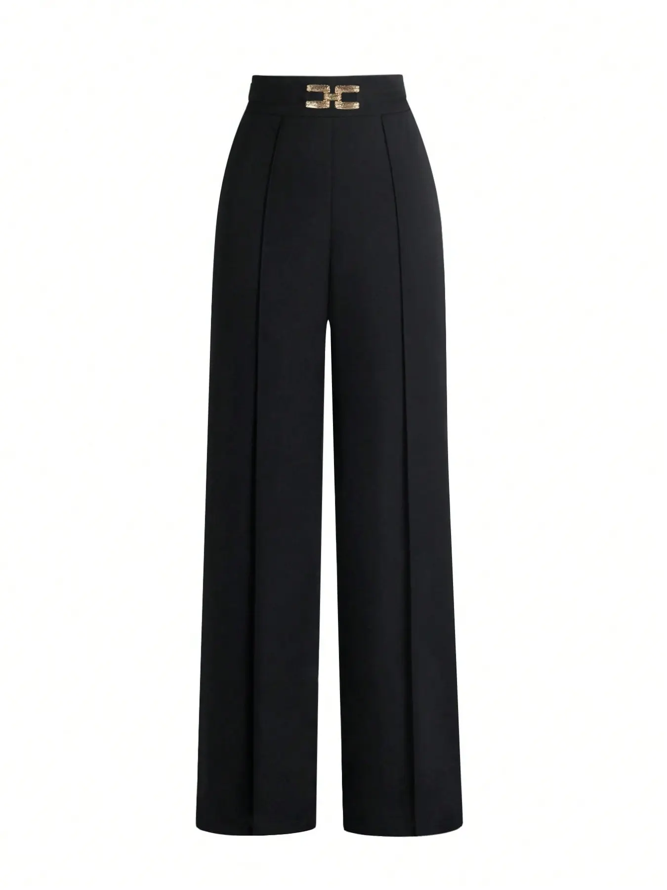 Women's High-Waisted Metal Buckle Wide Leg Aesthetic Pants,  (Recommend Choosing One Size Smaller As It Runs Large),Draped Suit Fabric Long Pants, Slim Fit, Office Wear, Spring Summer