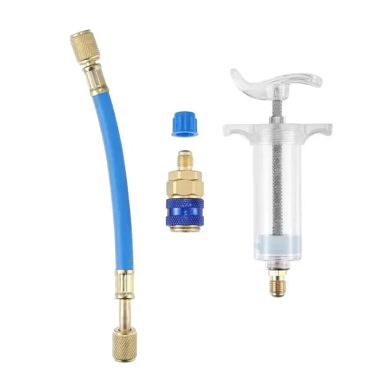 30ml Manual AC Oil & Dye Injector Kit 1 Oz Refrigerant Oil Injector with Quick Coupler 1/4" SAE Fitting for Automotive Air Conditioning HVAC Service