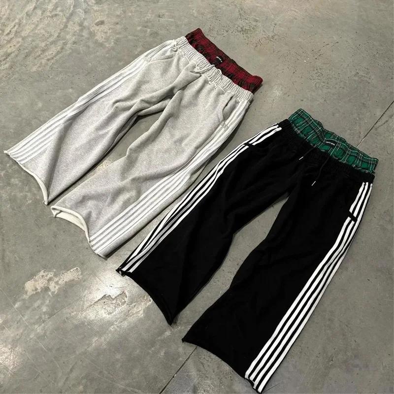NewY2K pants vintage Harajuku double Embroidered waist Sweatpants Men Wome Hip Hop Casual High waisted Wide Leg Pants Streetwear Menswear Trouser
