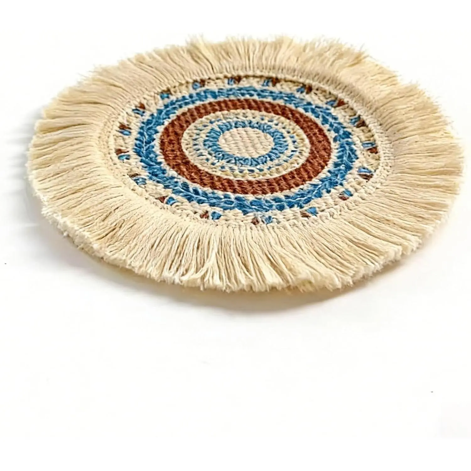 Boho Coasters Set of 2, Cute Drink Coasters Absorbent for Desk, Farmhouse Handmade Woven Macrame Coaster for Mugs Cups - Home Decor Housewarming Gift, Round Blue (Blue)
