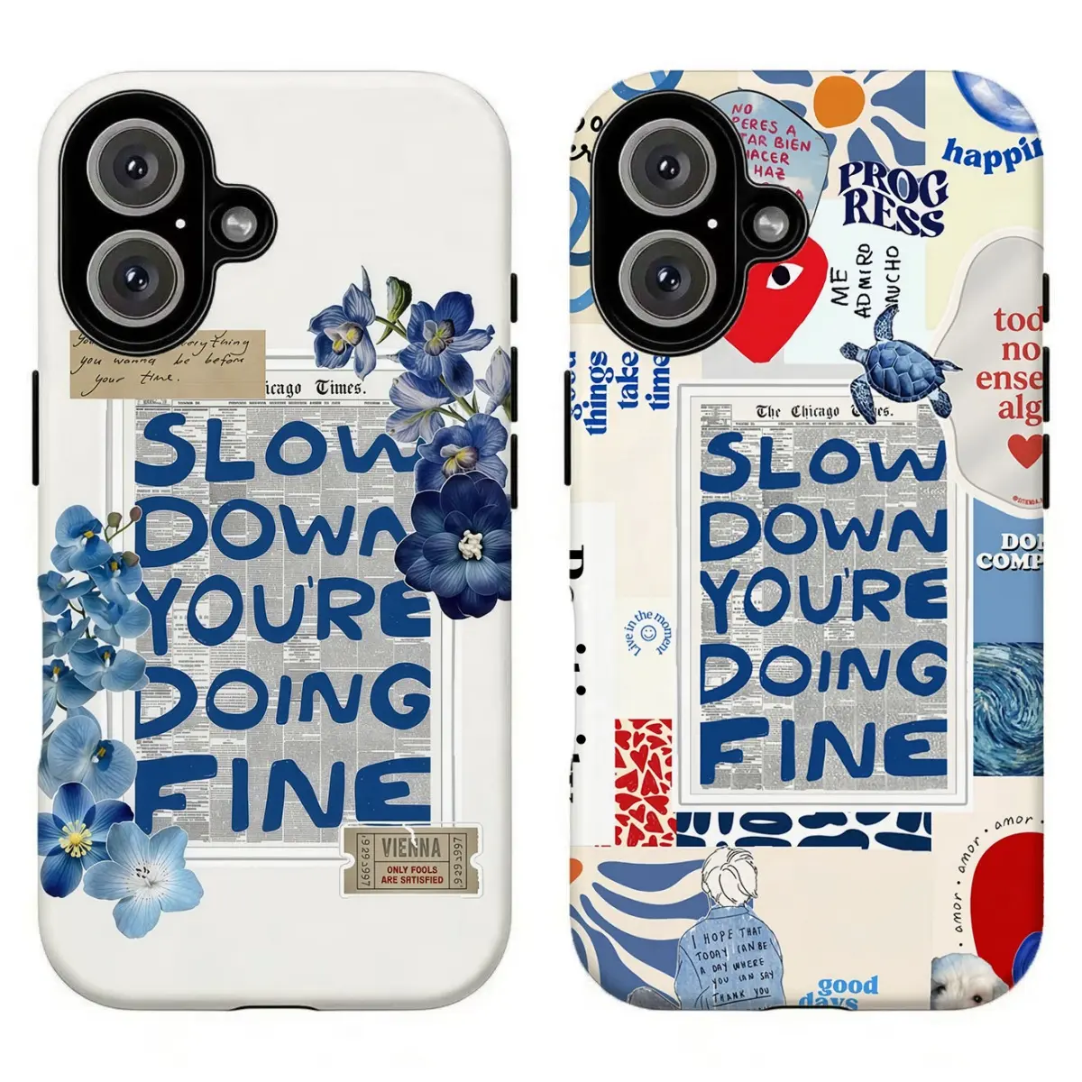 Vintage Floral Slow Down You're Doing Fine Phone Case | Y2K Aesthetic Collage For iPhone 17 Pro Max 16 15 14 13 12 11 for Samsung S21 S22 S23 S24 S25 S26 Phone Case | Best Gift