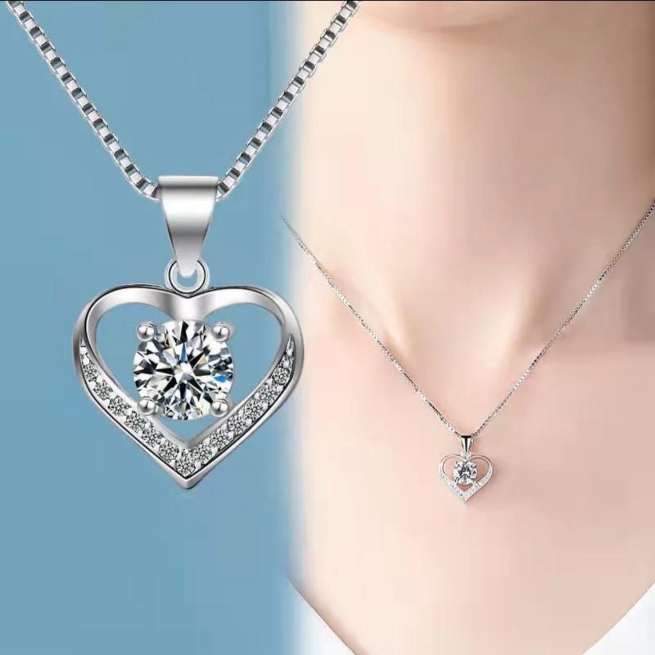Fashion Silver Color Women's Pendant Necklace with Zircon Heart Chain for Wedding Jewelry, Ideal Gift for Special Occasions