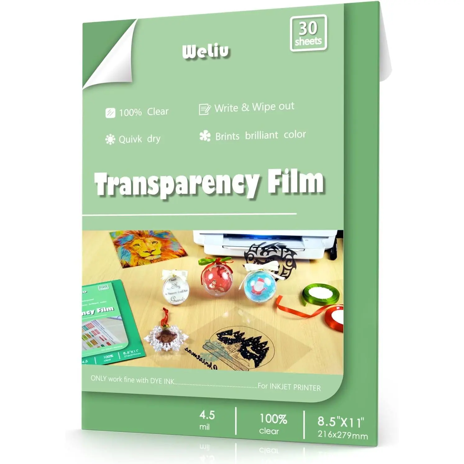 Transparency Sheets for Inkjet Printers, 30 Sheets 8.5" X 11", Clear Acetate Sheets, Inkjet Transparency Film & Transparency Paper for Overhead Projectors