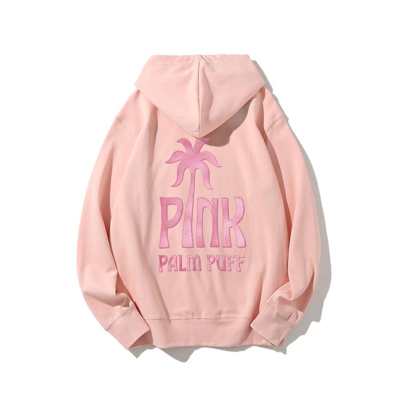"Pink Palm Puff" Graphic Printed Cotton Hoodie | Casual Top