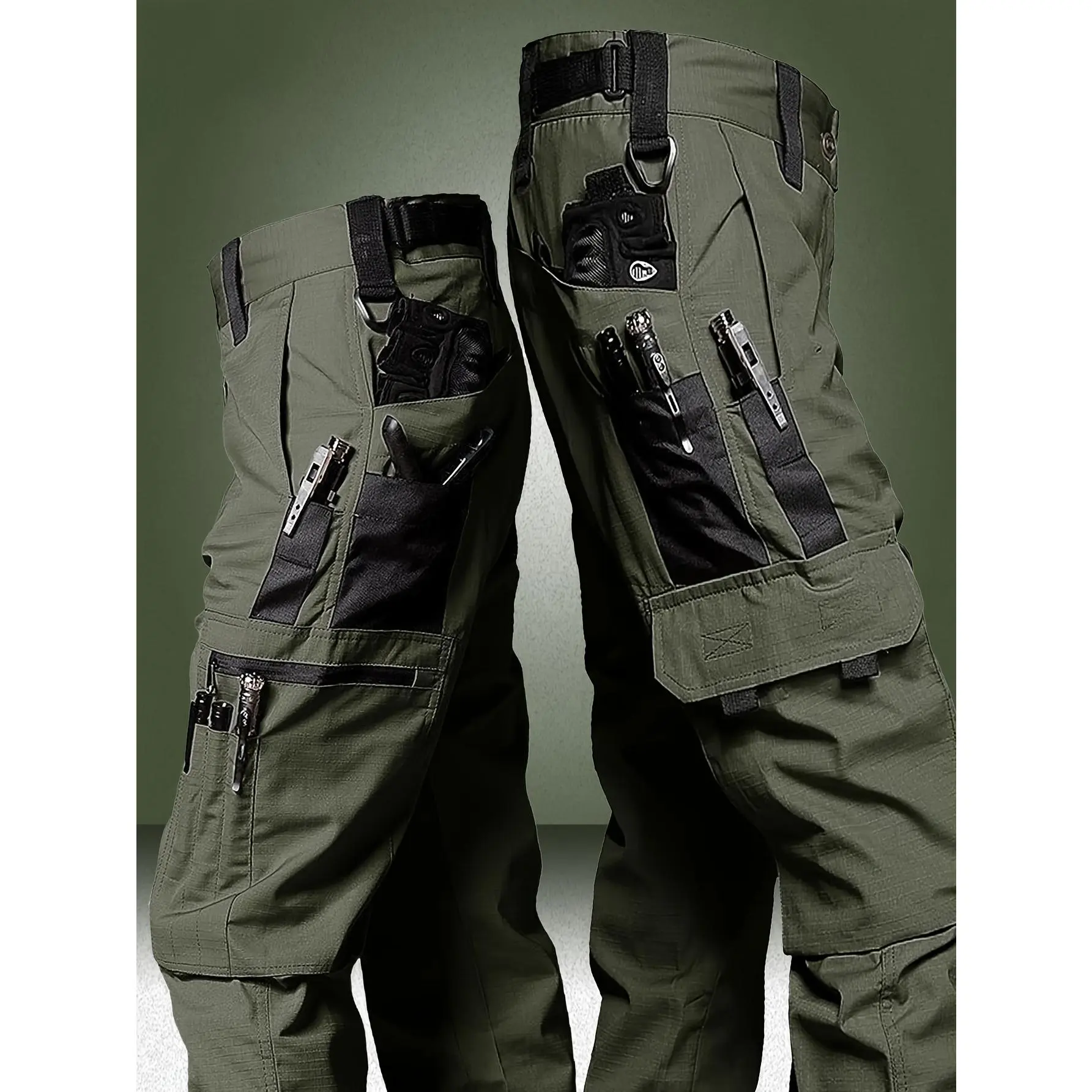 Men's Reinforced Tactical Cargo Pants, Sports Menswear Casual Polyester Fabric Trousers - Wear-Resistant, Multi-Pocket for Outdoor Training