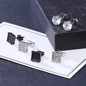 8 Pairs Hypoallergenic Stud Earrings Set | 316L Stainless Steel | Sensitive Ears Friendly | Unisex Jewelry 3-8mm (Silver & Black)