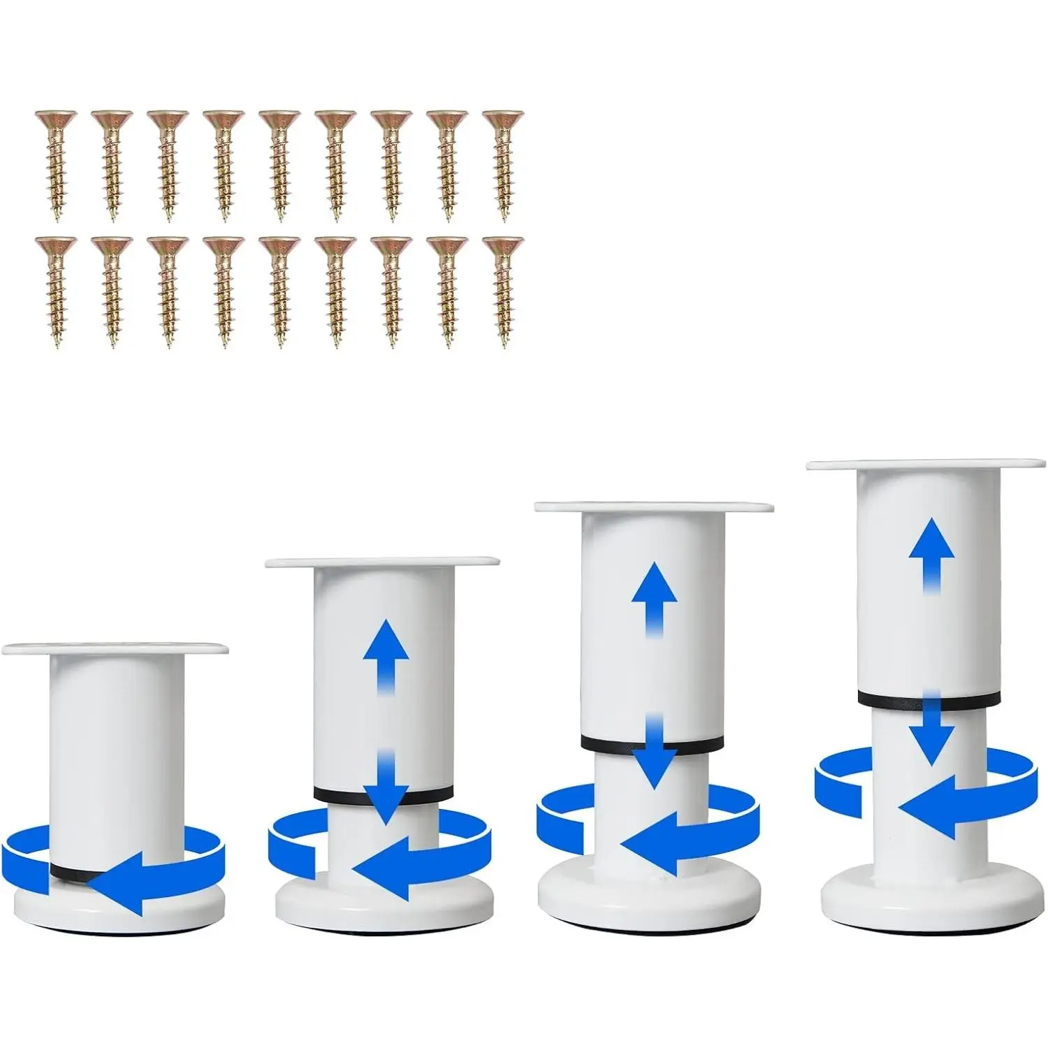 4 Pcs Adjustable Height Furniture Support Legs [with Screws] 3.15-4.72 inch, Metal Heavy Duty Furniture Replacement Legs for Chair/Bed/Sofa/Cabinet/Couch/Dresser/Bed/Table (White)