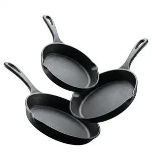 3-Piece Black Cast Iron Skillet Set - Pre-Seasoned Heavy Duty Pans (6",8",10") - Oven-Safe Kitchen Supplies Bundle Cookware Sets - Stove, Grill Safe Cast Iron Pots