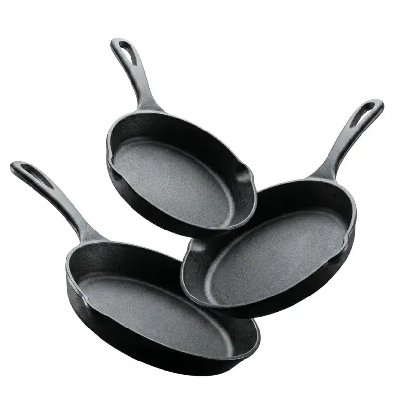 3-Piece Black Cast Iron Skillet Set - Pre-Seasoned Heavy Duty Pans (6",8",10") - Oven-Safe Kitchen Supplies Bundle Cookware Sets - Stove, Grill Safe Cast Iron Pots