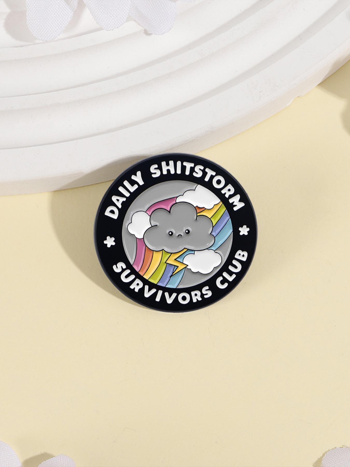 Rainbow Cloud Badge DAILY SHITSTORM SURVIVORS CLUB, Dark Humor Lightning Rainbow Design, Stress Relief Gift for Office Workers Rainbow Cloud Badge DAILY SHITSTORM SURVIVORS CLUB, Dark Humor Lightning Rainbow Design, Stress Relief Gift for Office Workers