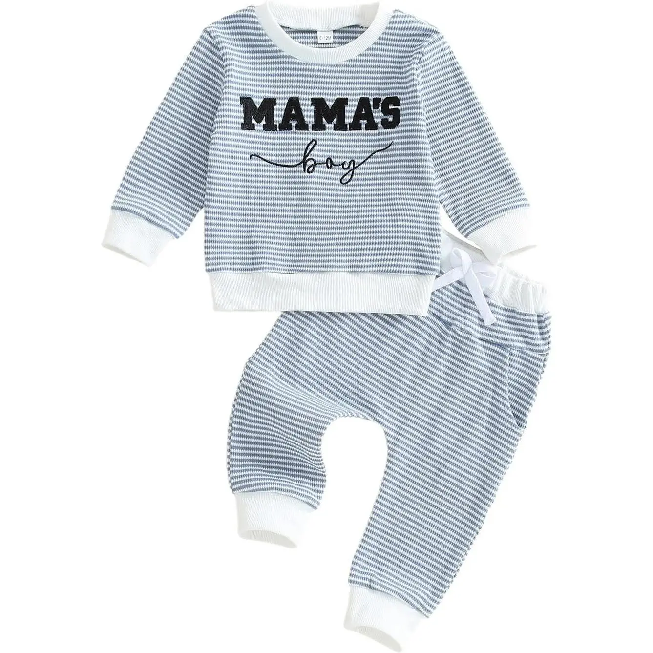 Baby Boy's 2-Piece Sweatshirt Set, Casual Long Sleeve 'Mama's Boy' Graphic Pullover with Striped Pants for Fall Winter