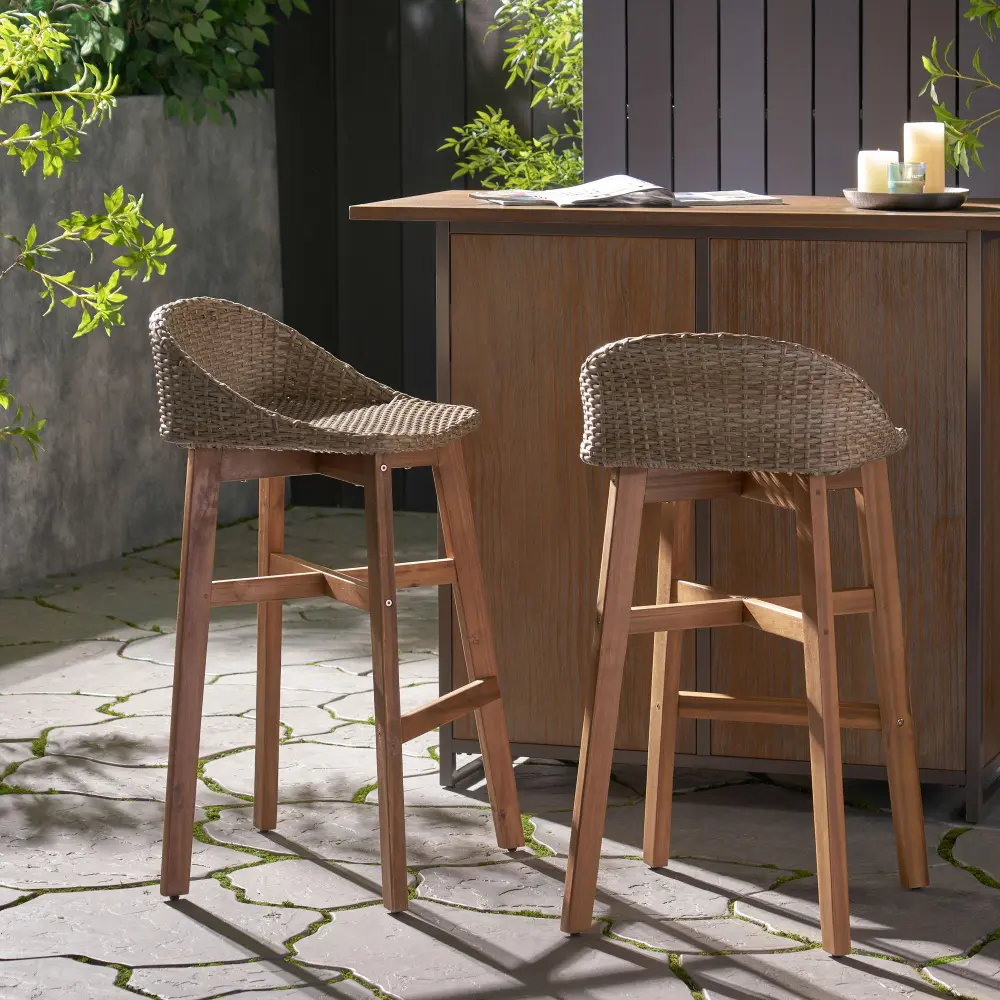 CALERA Bar Stool, Modern Counter Height Barstool with Upholstered Seat, Solid Wood Frame, Comfortable Kitchen Island Stool with Footrest, Dining Bar Chair for Home Bar, Breakfast Counter, Pub, Cafe, Farmhouse, Mid-Century Modern, Set of 2