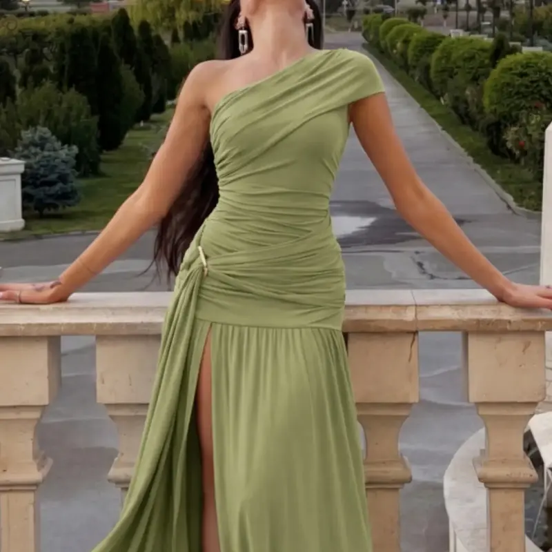 Women Summer Sexy One Shoulder Party Club Evening Bodycon Long Dress