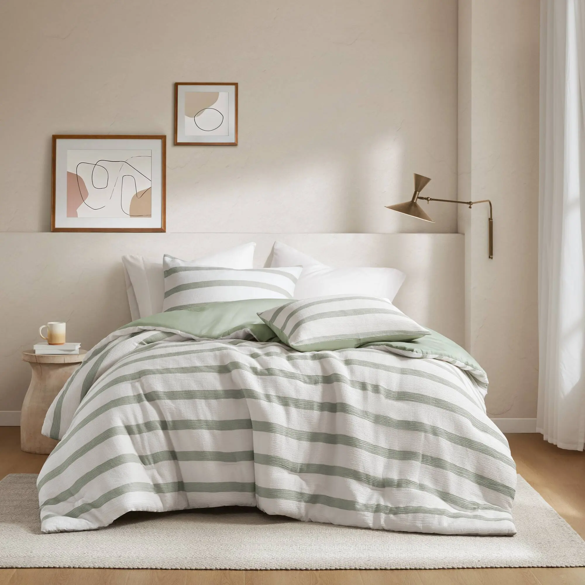 ARCH 3-Piece King/Cal King Yarn-Dyed Striped Comforter Set Soft Cotton Blend Bedding with Matching Pillow Shams for Master Bedroom Guest Room All-Season Lightweight Quilted Duvet Insert, Home Furniture and Household Product Search Terms