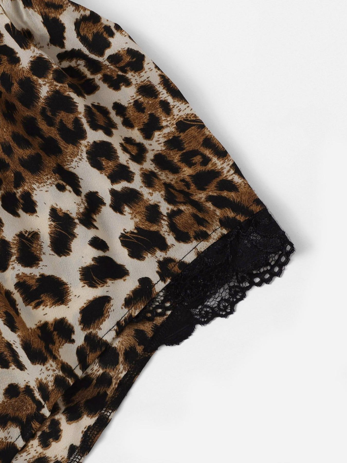 Women's Soft Satin Leopard Print Backless Criss Cross PJ Cami Rompers, Spaghetti Strap Satin Lounge Pants, Women's Sleepwear for All Seasons, Lingerie