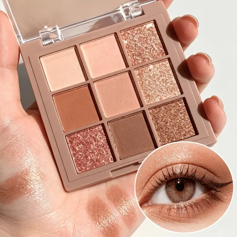 JUJU DREAM 9 Shades Hazelnut Cocoa Warm Brown Eyeshadow Palette, Glitter Eyeshadows, Highly Pigmented Powder Easy To Blend With Minimal Fallout, Mix Base Shades & Sparkly Shimmer Accents, Create Natural Daily Nude Eye Look & Glam Glitter Smoky Eyes