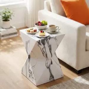 18.5"H Modern Geometric MGO Side Table, Hourglass Accent Table with Faux Marble Finish - Weather Resistant End Table for Indoor and Outdoor Use, Living Room, Bedroom & Patio, Faux Marble