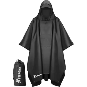 3-in-1 Hooded Rain Poncho for Adult with Pocket, Waterproof Lightweight Unisex Raincoat for Hiking Camping Emergency