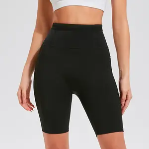 Women's Professional 5-Point Quick-Drying Running Shorts with Fanny Pack, Compression Cycling Pants for Fitness sporty short waist high gym clothes women biker