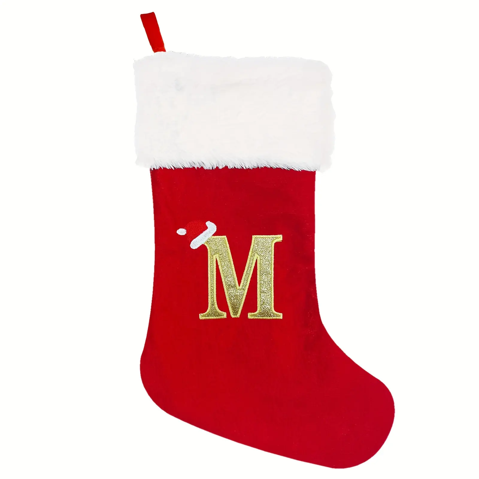1ps,21 Inches Initial Monogram Embroidered Christmas Stocking Red Velvet with White Super Soft Plush Cuffs Christmas Decorations Stocking
