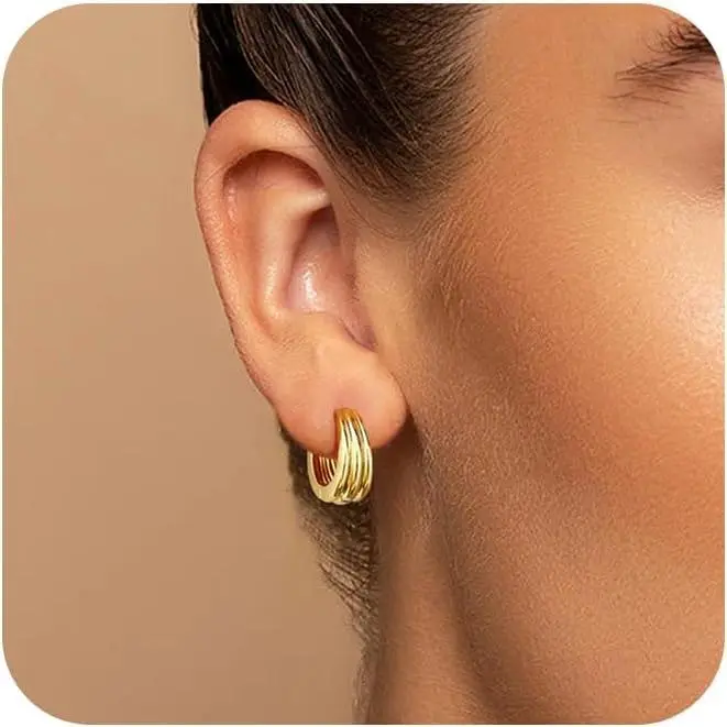 Small Gold Hoop Earrings for Women - Hypoallergenic Trendy Gold Huggie Hoop & Chunky Gold Earrings Jewelry Gifts