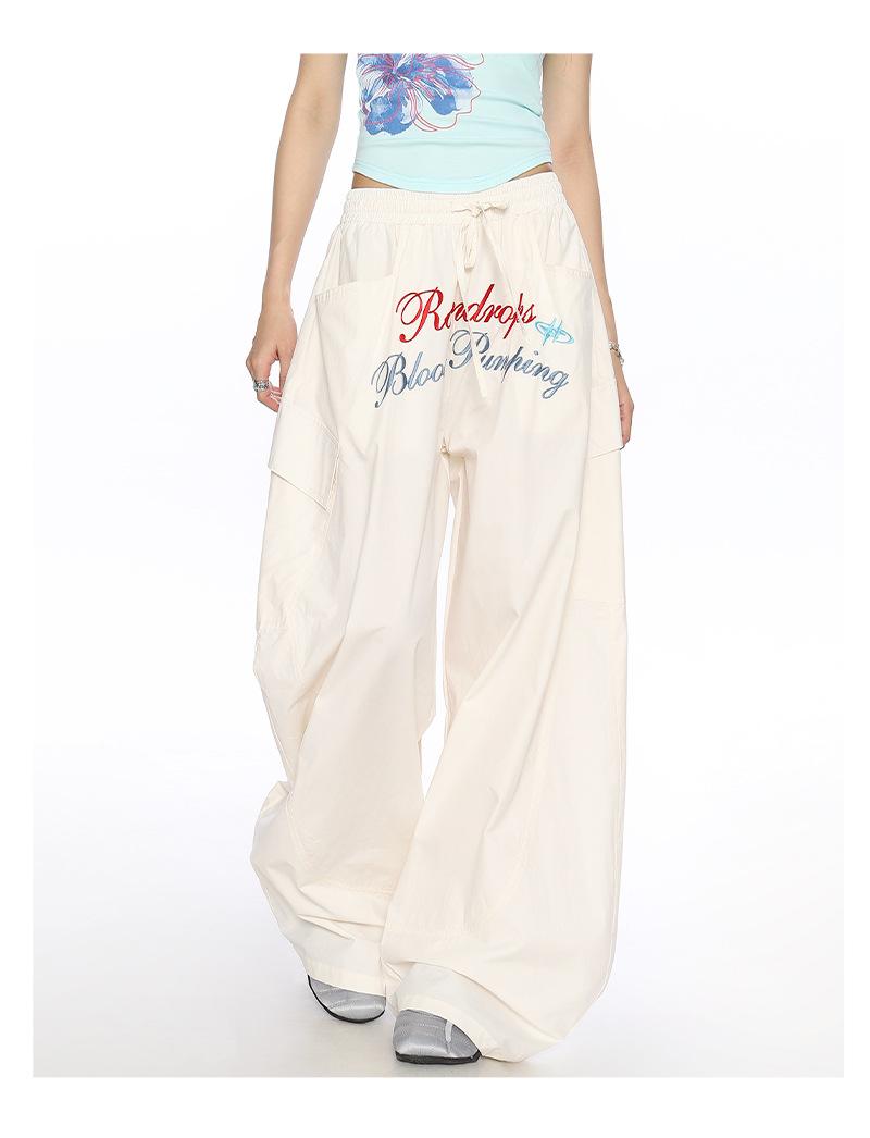 Women's American Vintage Lightweight Quick-Dry Cargo Parachute Pants - 2026 Summer New Loose Fit Slimming Wide-Leg Casual Trousers