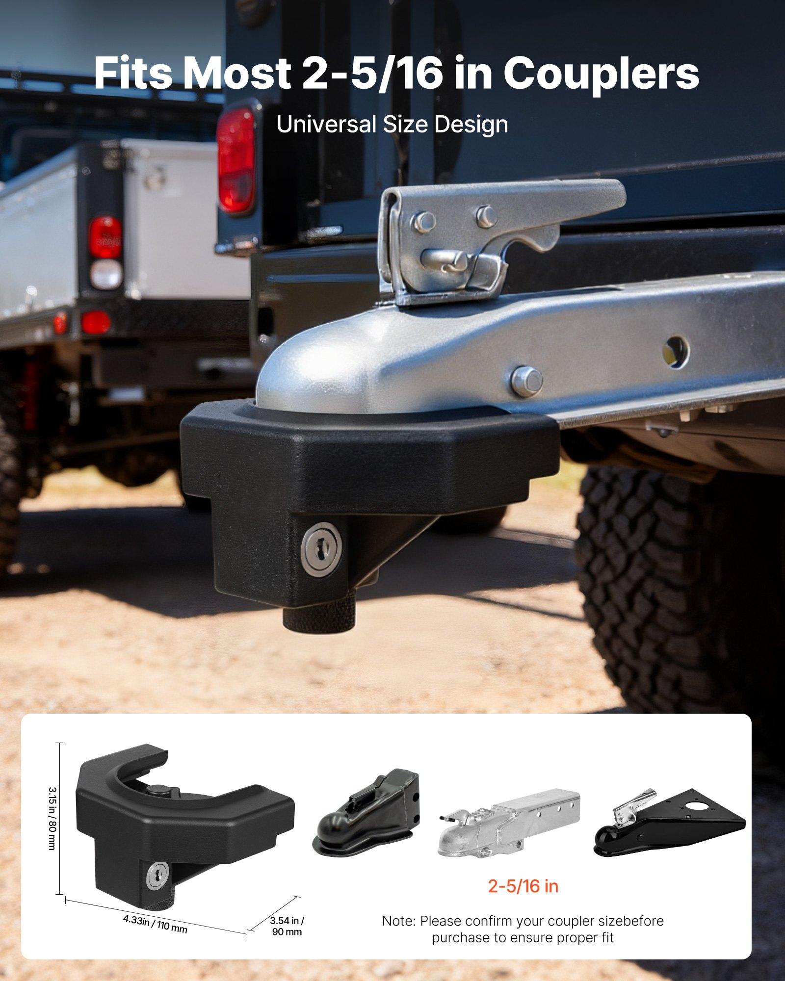 VEVOR Trailer Hitch Lock Kit, Compatible with 2-5/16 in Couplers, Heavy-Duty Anti-Theft Trailer Ball Lock with 3 Keys & Padlock, Prying-Resistant & Impact-Resistant, Fits for RVs, Boats, Trailers