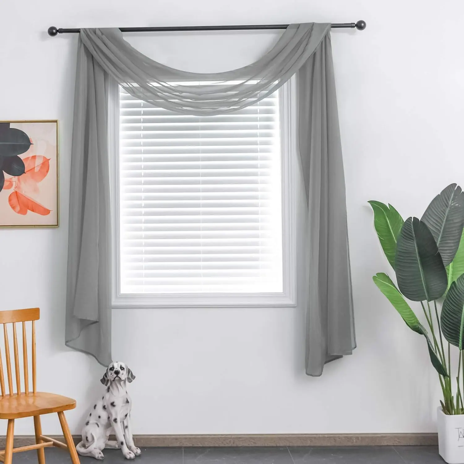 Grey Sheer Window Scarf Valance for Windows Gray Sheer Scarf Curtains 144 Inches Long for Living Room Bedroom Curtain Drapes Wedding Party Canopy Bed 52x144