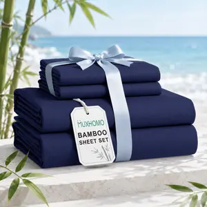 MUXHOMO 3/4PCS Cooling Bamboo Sheet Set - 2000TC Breathable & Skin-Friendly Bed Sheets, Temperature Regulating - Flat Sheet and Pillowcases - Kids Sheets Set, Super Soft, Wrinkle Free - A Perfect Gift