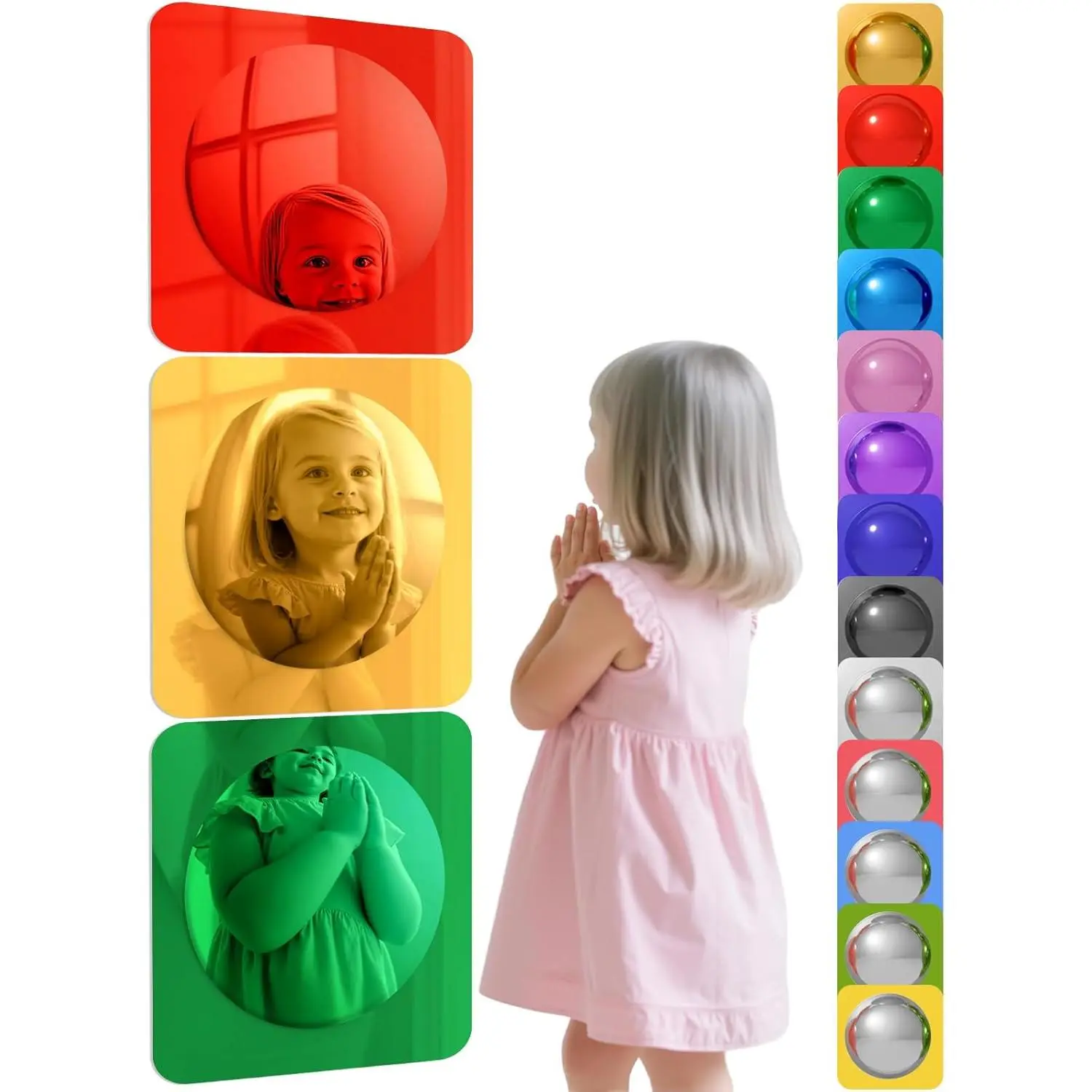 3 Pcs Acrylic Sensory Wall Bubble Mirror Color Convex Mirror Toys for Preschool Classroom, Daycare Calming Corner Supplies Pet Enrichment (10 x 10 Inch,Red,Yellow,Green)fidget toys