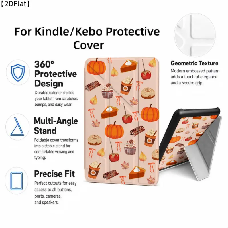 For Kindle/Kobo/Tolino Case, with stand Pumpkin Cake Apple Leaf Pie for New Kindle 11Th 2019, for Kindle 11th Generation Case for Kindle 11Th (2022/2024), 6-Inch, 7-Inch Kindle Paperwhite 12Th Generation 2024 Vision Color (2024) /Vision 6 (2021）/Shine Col