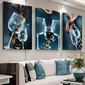 Wine Glass Pattern Unframed Painting, Triple Canvas Painting, 3 Counts/set Modern Canvas Wall Art, Wall Decor for Home, Living Room, Bedroom, Kitchen, Office