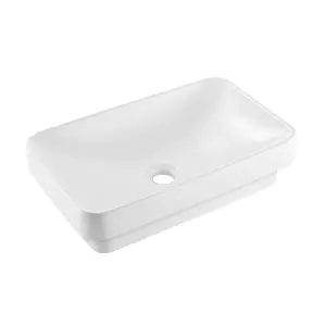 VEVOR Semi Recessed Bathroom Sink, 19.29x 12.01 Inch Rectangular White Ceramic Vessel Sink with 1-3/4 Inch Drain Hole, Drop in Modern Lavatory Vanity Bath Wash Bowl Basin, Rectangle for Small Space