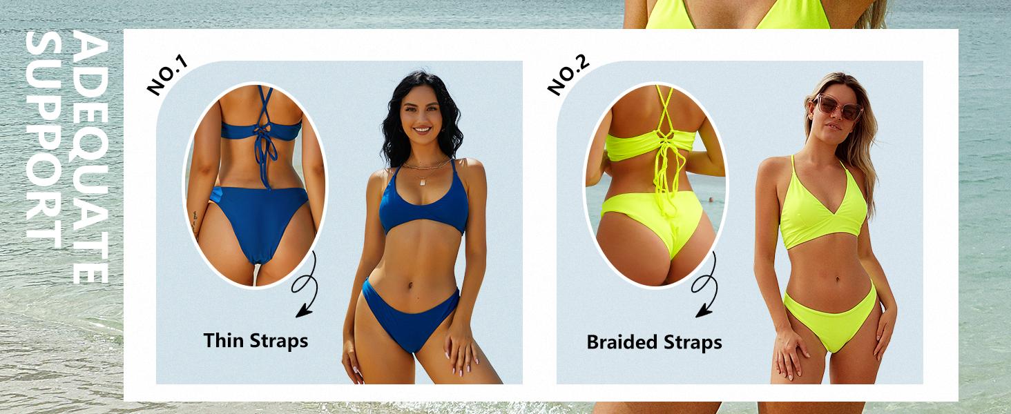 Women's Tie Back Padded High Cut Bralette Bikini Set Two Piece Swimsuit